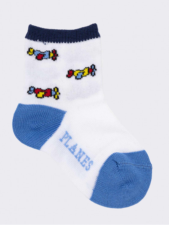 Newborn airplanes patterned socks in cool Cotton