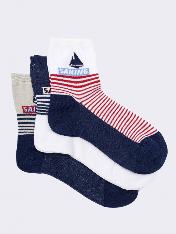 Children's sailing patterned short socks in cool cotton