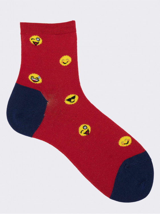 Children's short socks with Smile pattern in cool Cotton