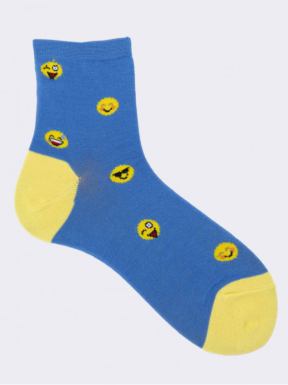Children's short socks with Smile pattern in cool Cotton