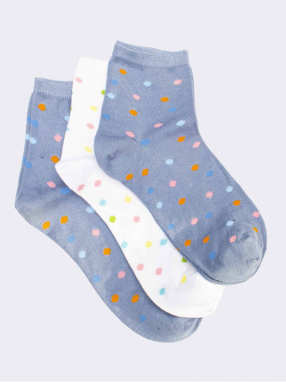 Set of short polka dot socks for woman in fresh Cotton