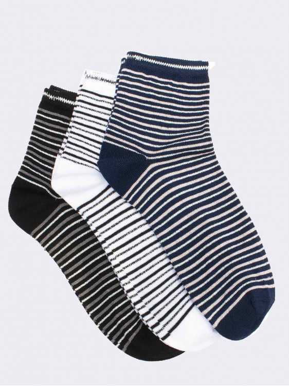 Three women's striped patterned short socks in fresh Cotton