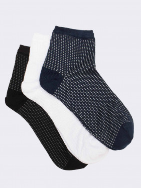 Three squares pattern ladies short socks in fresh cotton