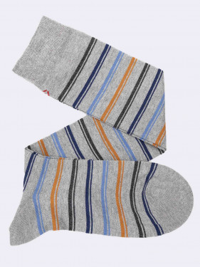 Knee high multi-stripe men's socks in cool Cotton