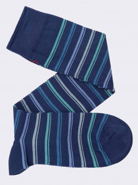 Knee high multi-stripe men's socks in cool Cotton