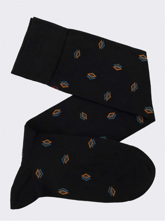 Men's knee-high socks with rhombus pattern in cool Cotton