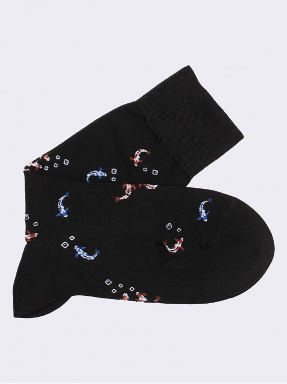 Crew socks for men fish pattern in fresh Cotton