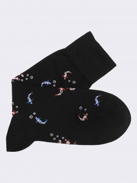 Crew socks for men fish pattern in fresh Cotton