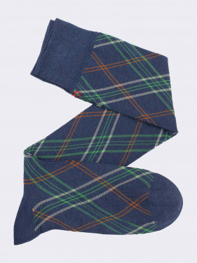 Men's knee high socks check pattern in fresh cotton