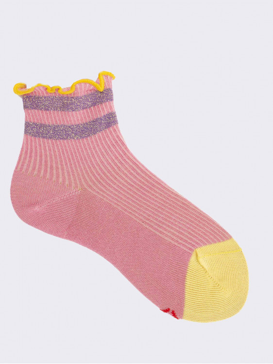 Gerippte kurze Socken für Mädchen mit Lurex-Einsätzen