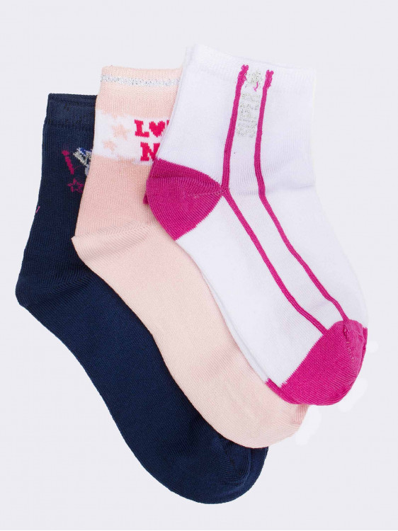 Three crew socks's girl Star pattern in fresh cotton