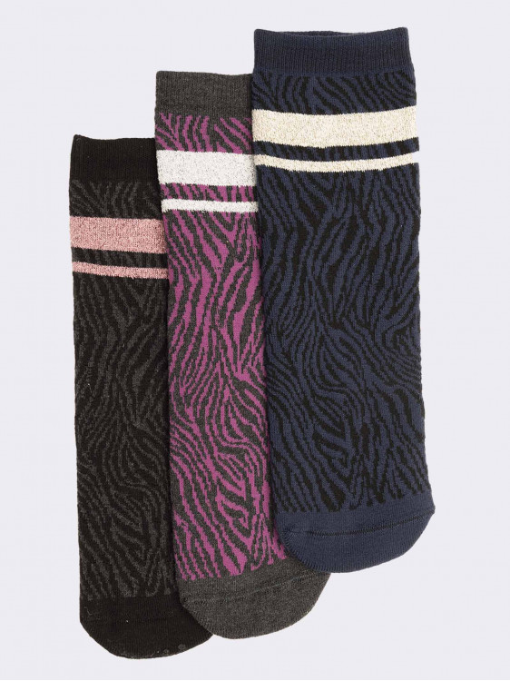 Tris of animal patterned crew socks in Warm Cotton
