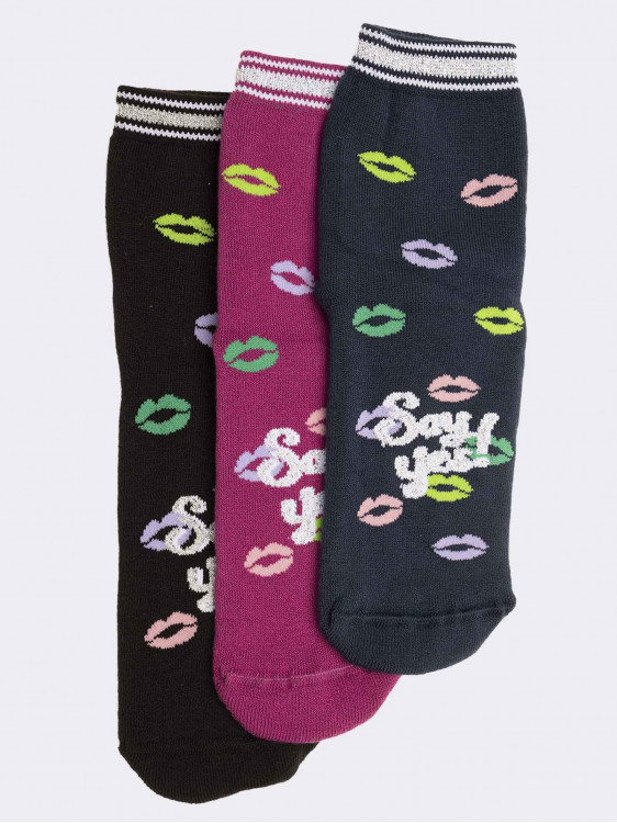 Drei rutschfeste Socken für Frauen, ausgefallene Kreise in Warm Cotton