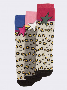 Damen-Socken mit Leopardenmuster und Stern aus warmer Baumwolle
