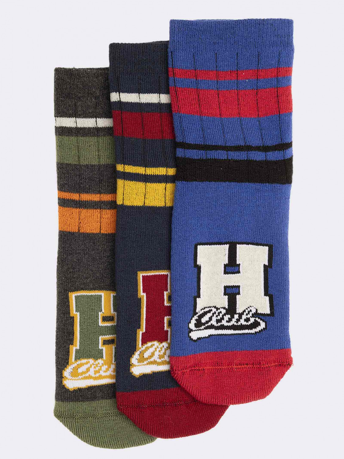 Three Club H patterned baby socks in warm cotton