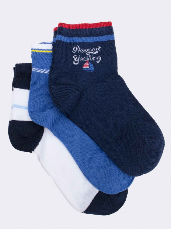 Tris short socks for children Sailor patter in fresh Cotton