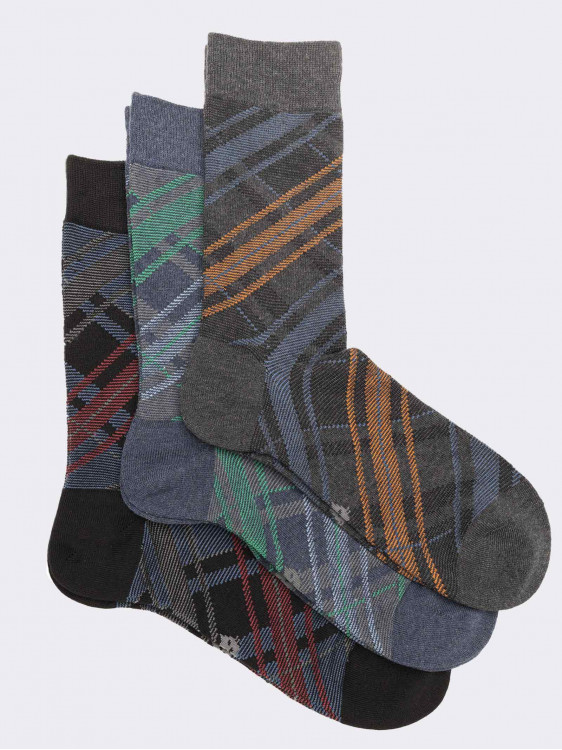 Three men's patterned short socks in warm cotton