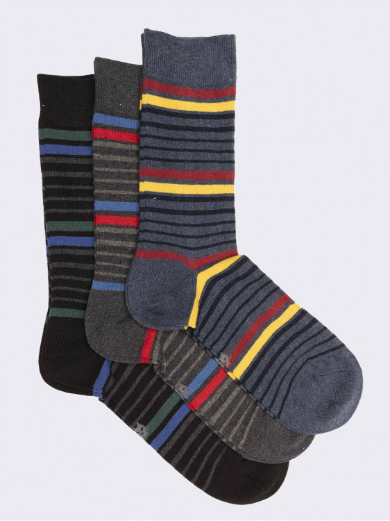 Three Men's Two-Tone Striped Short Socks aus warmer Baumwolle