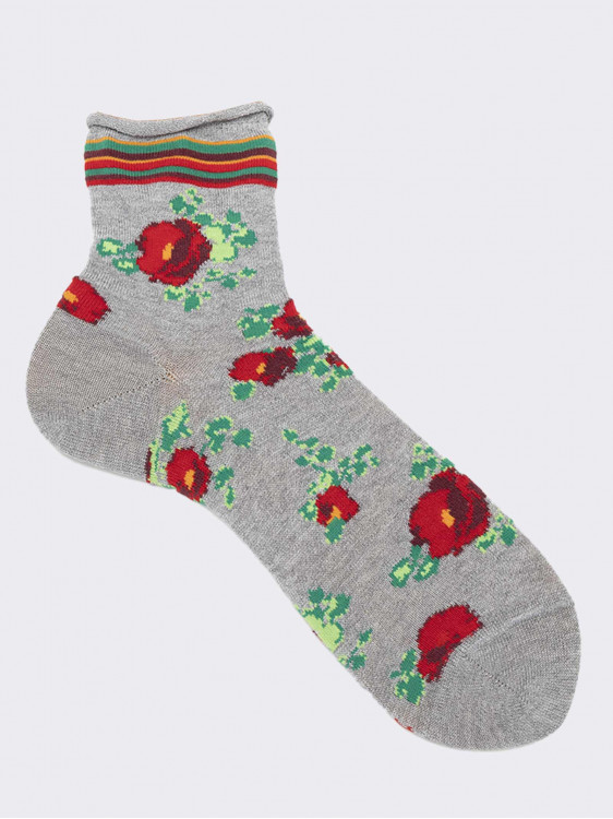 Kurze Socken aus Baumwolle mit Rosenmuster für Damen