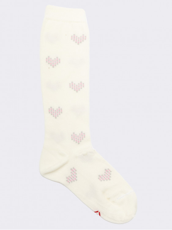 Girl's long socks with hearts pattern