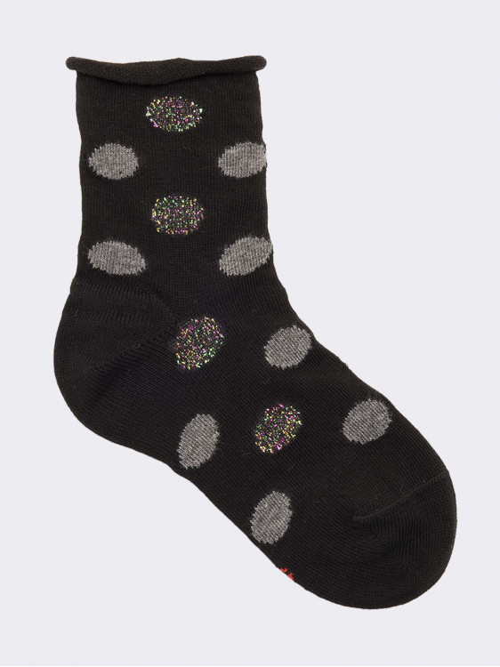 Girl's polka dot patterned short socks in lurex