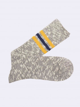 Men's boston socks  - stripes on cuff worked in warm cotton