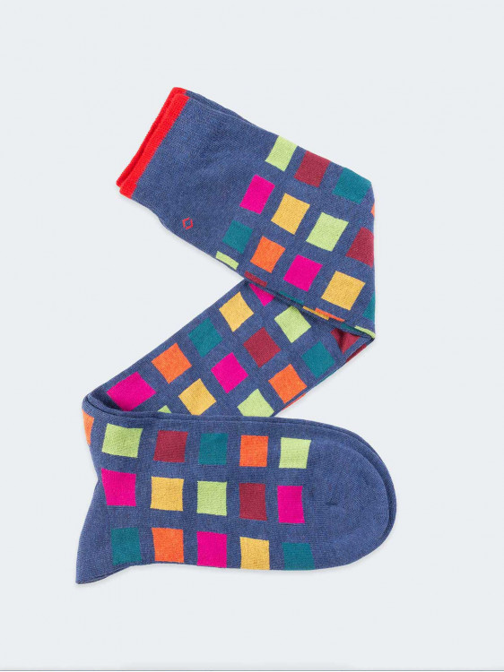 Long socks with multicolor checked pattern - Made in Italy