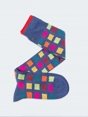 Mehrfarbig karierte lange Socken - Made in Italy