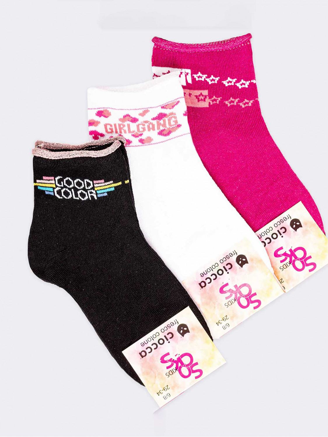 Tris Good color, Girl gang, stars pattern Kids Crew Socks
