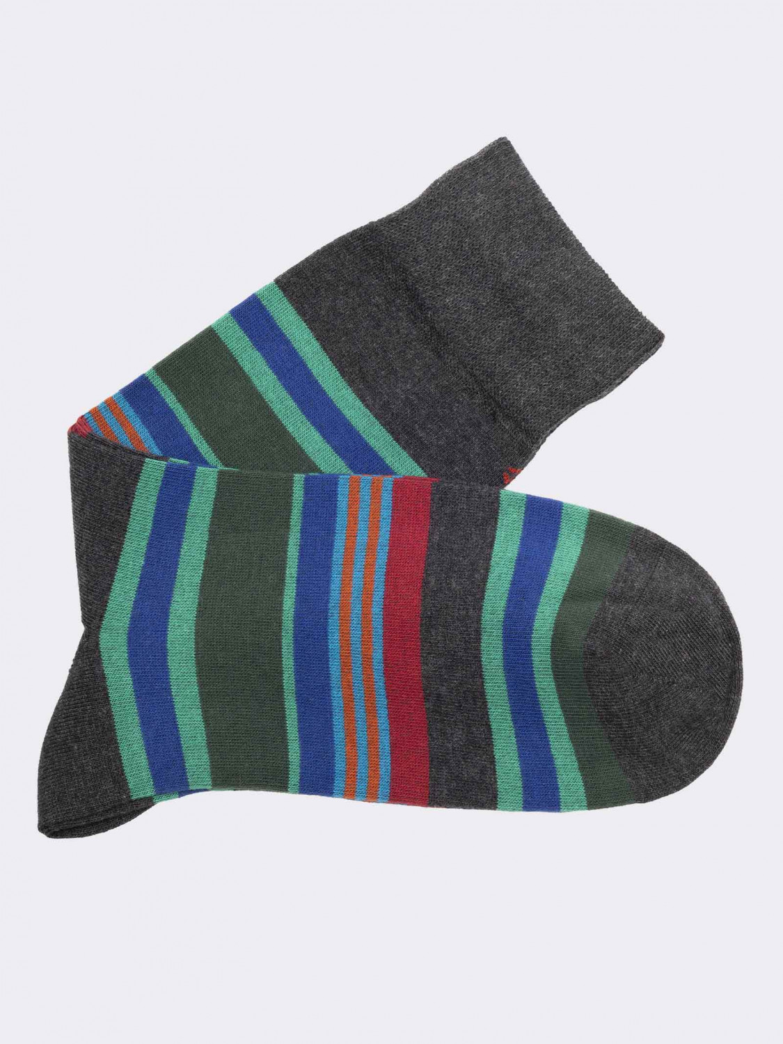 Men's calf socks with mixed stripes in warm cotton