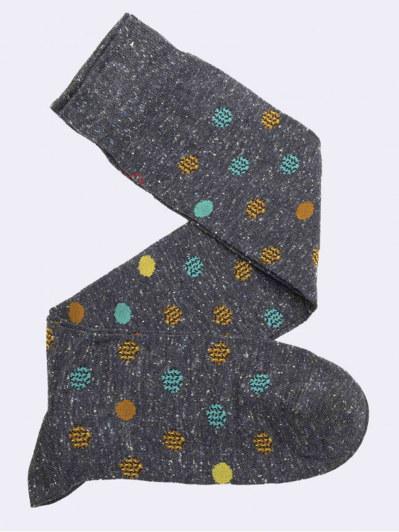 Men's melange polka dot patterned knee-high socks in warm cotton