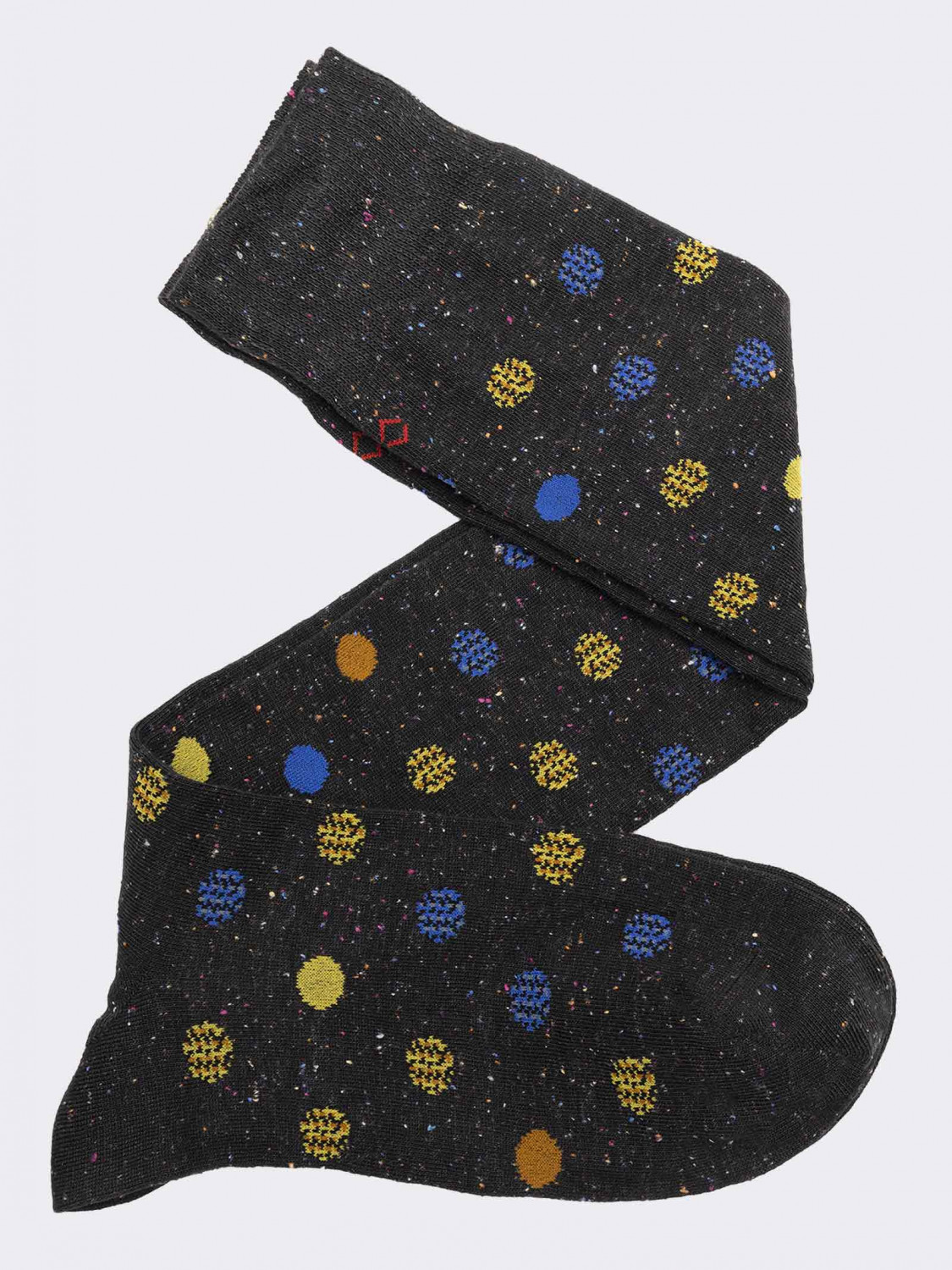 Men's melange polka dot patterned knee-high socks in warm cotton