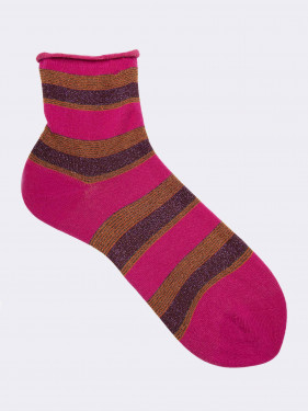 Women's crew socks with lurex stripes in warm cotton