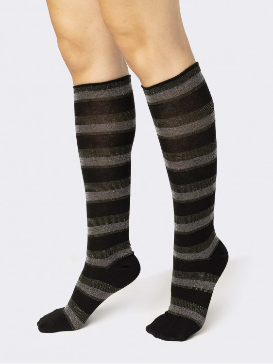 Women's knee-high socks fancy bands in warm cotton