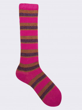 Women's knee-high socks fancy bands in warm cotton