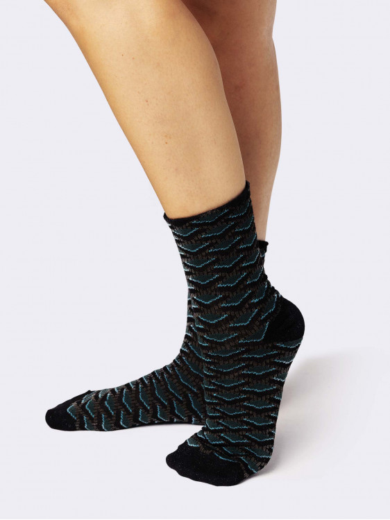 Kurze Socken mit Rautenmuster für Frauen aus warmer Baumwolle