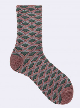 Kurze Socken mit Rautenmuster für Frauen aus warmer Baumwolle