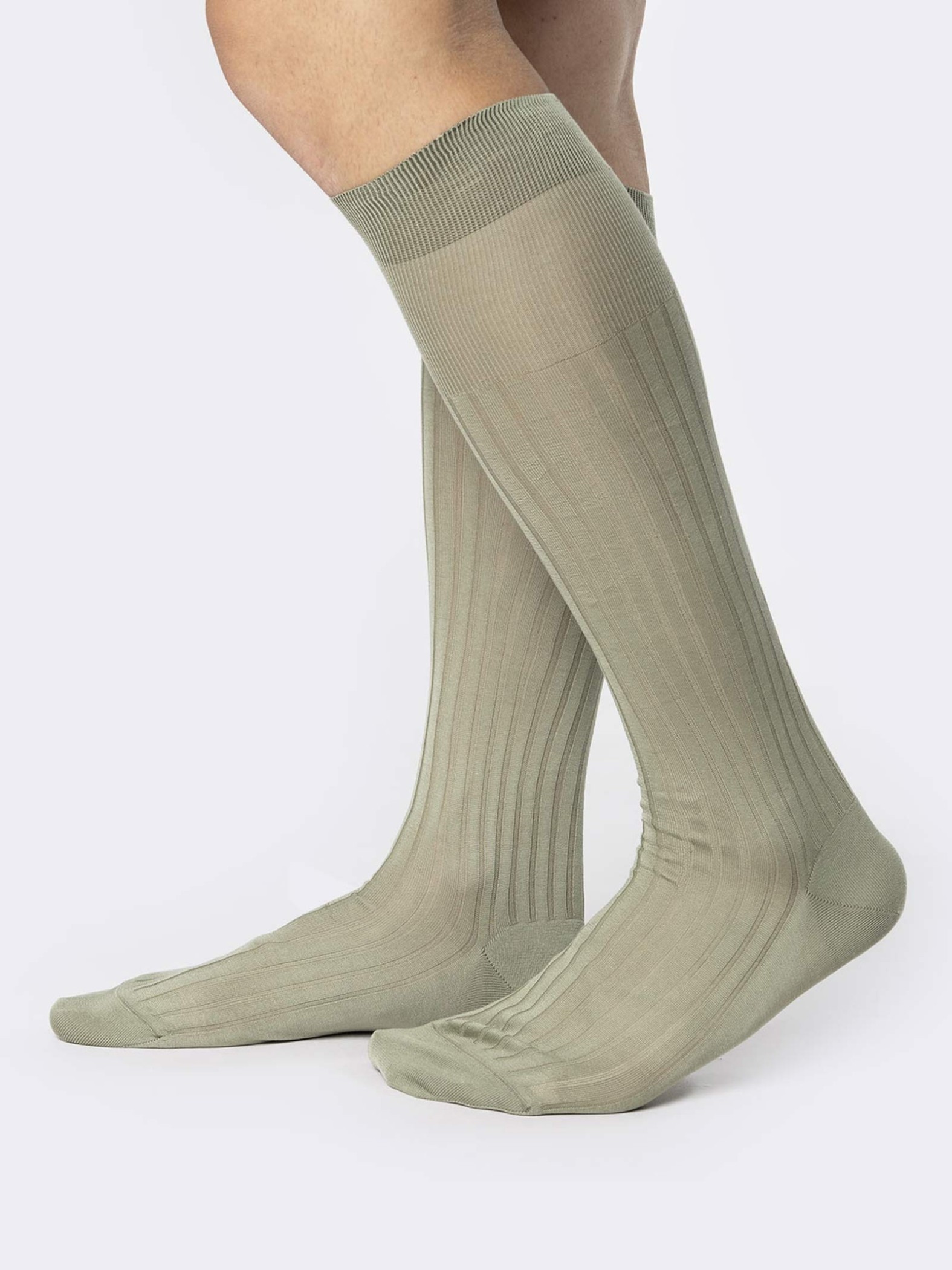 Classic rib 100% Fil d'Écosse cotton lisle chiffon Duchino Knee high socks - Made in Italy