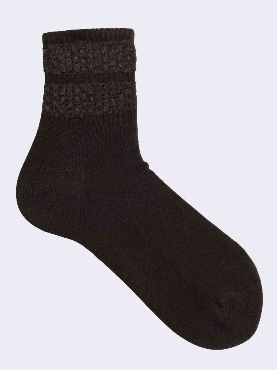 Women's plain crew socks with knitted cuff in warm cotton