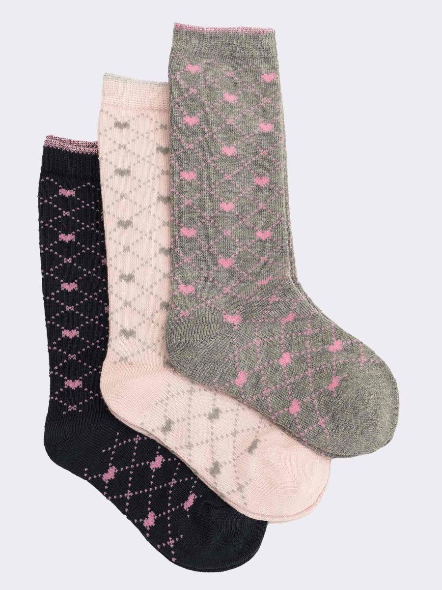 Baby long socks with hearts in warm cotton