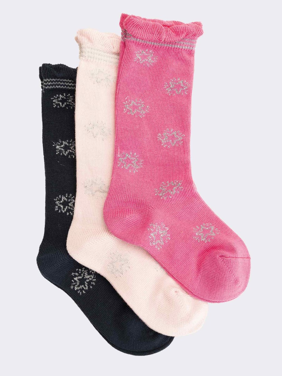 Three star patterned baby knee-highs in warm cotton