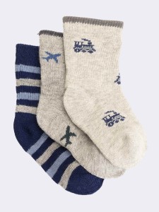 Three short mixed patterned baby socks in warm cotton