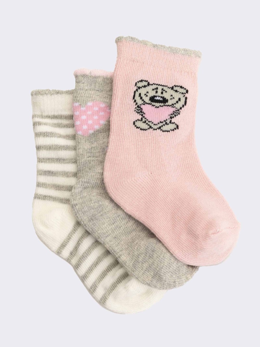 Set of baby socks with hearts mix pattern in warm cotton