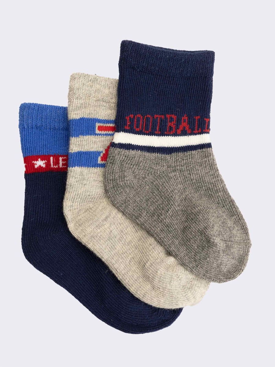 Short baby football patterned socks in warm cotton