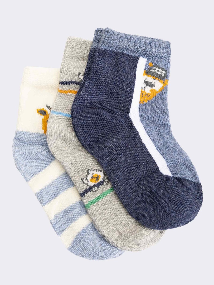 Three baby bear patterned socks in warm cotton