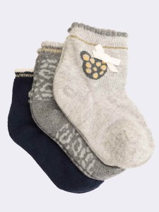 Three animal patterned baby girl socks in warm cotton