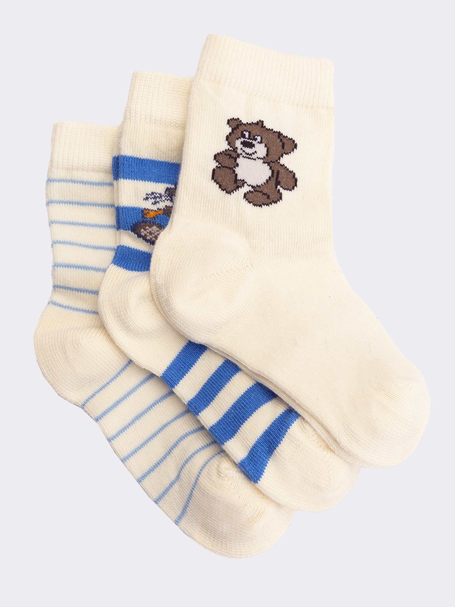 Three baby bear and beaver patterned socks in warm cotton