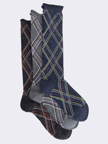 Women's three-coloured striped long socks in warm cotton