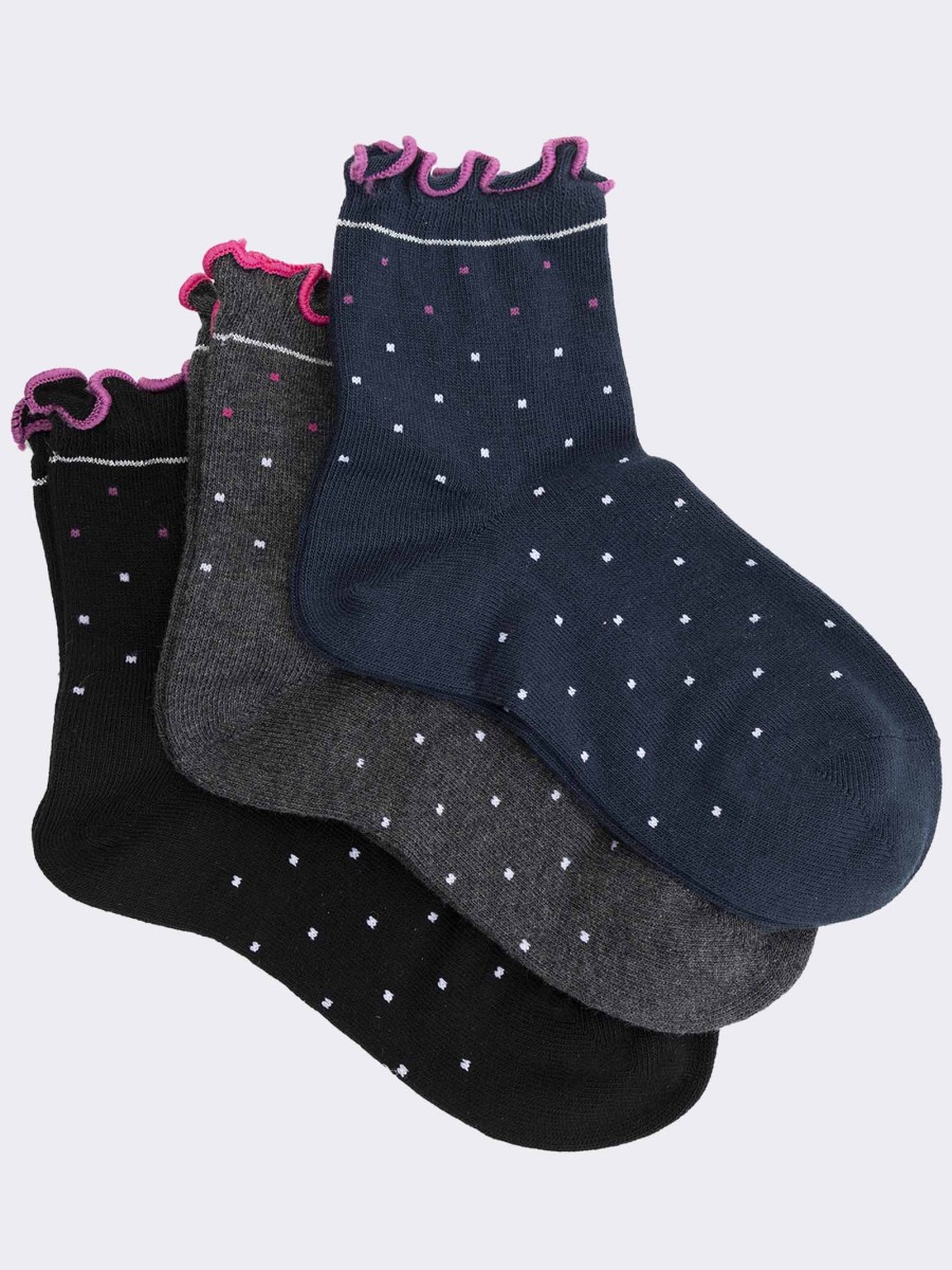 Girl's square patterned short socks in warm cotton