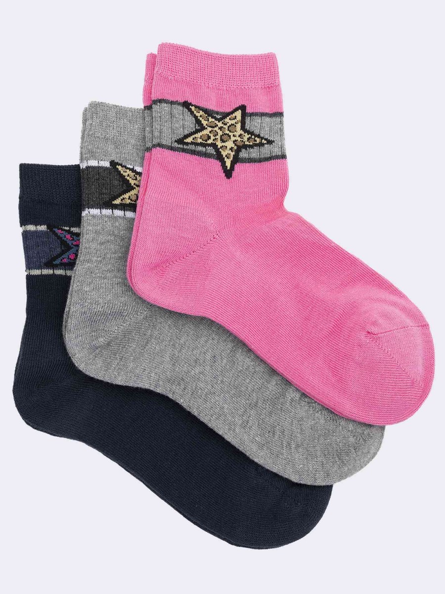 Girl's star patterned short socks in warm cotton